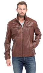 Men Genuine Leather Jacket MJ150 freeshipping - SkinOutfit