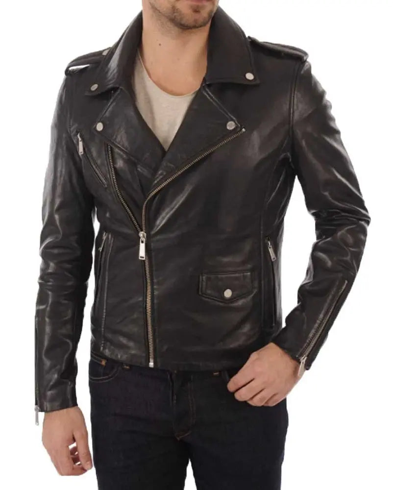 Men Lambskin Genuine Leather Jacket MJ 06 freeshipping - SkinOutfit