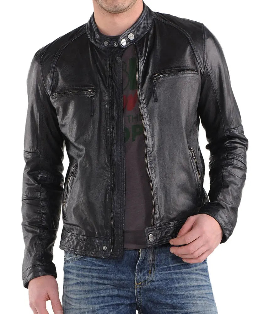 Men Lambskin Genuine Leather Jacket MJ 18 freeshipping - SkinOutfit