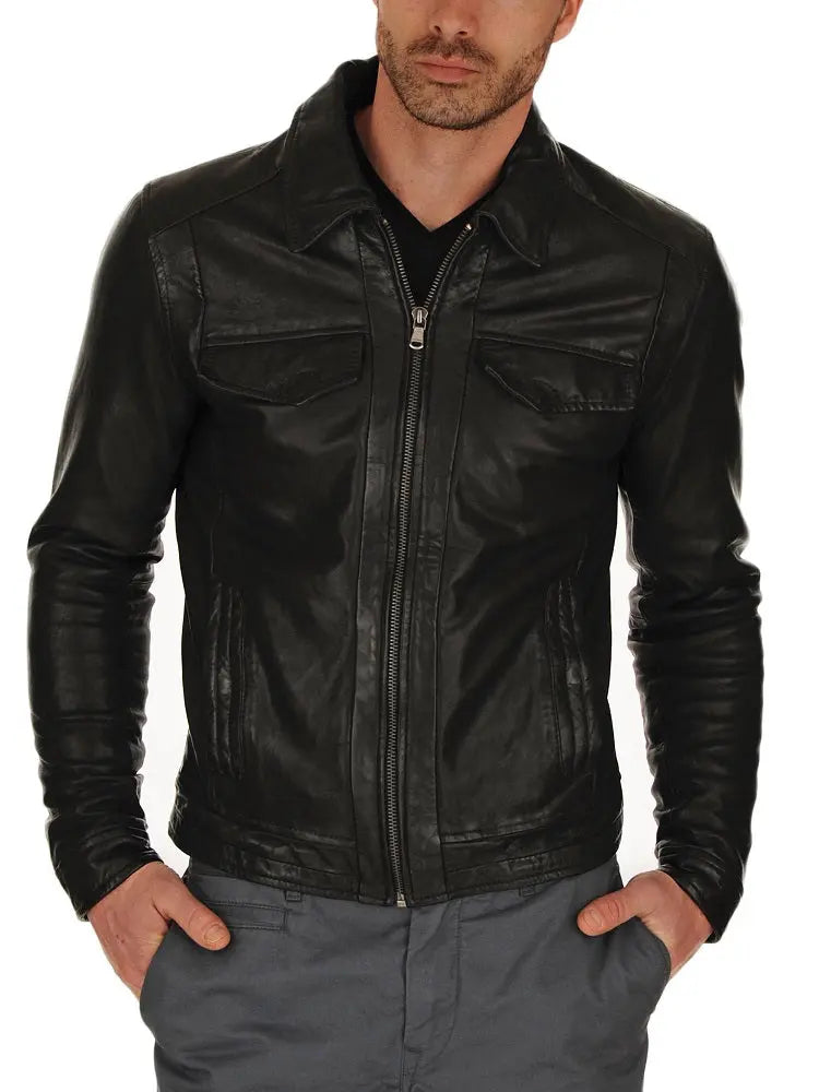 Men Lambskin Genuine Leather Jacket MJ 67 freeshipping - SkinOutfit