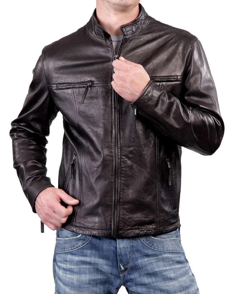 Men Lambskin Genuine Leather Jacket MJ 68 freeshipping - SkinOutfit