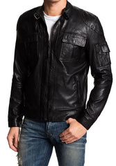 Men Lambskin Genuine Leather Jacket MJ104 freeshipping - SkinOutfit