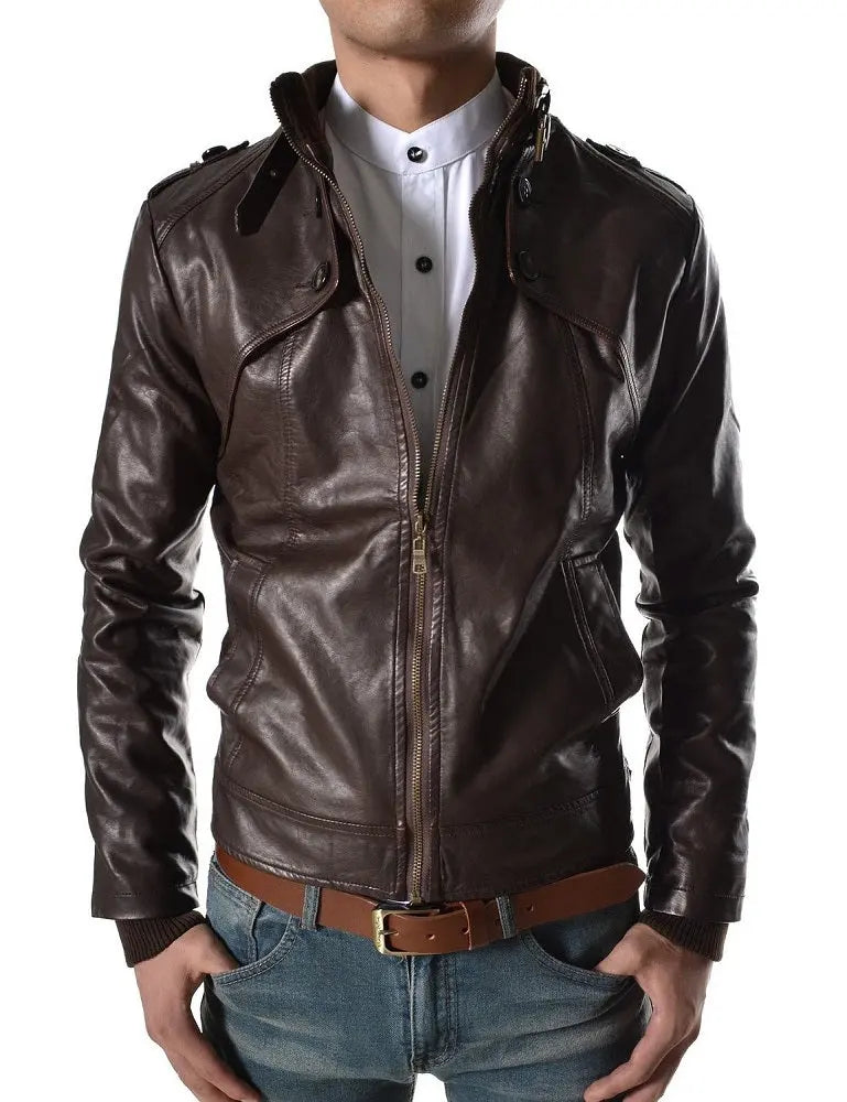 Men Lambskin Genuine Leather Jacket MJ131 freeshipping - SkinOutfit