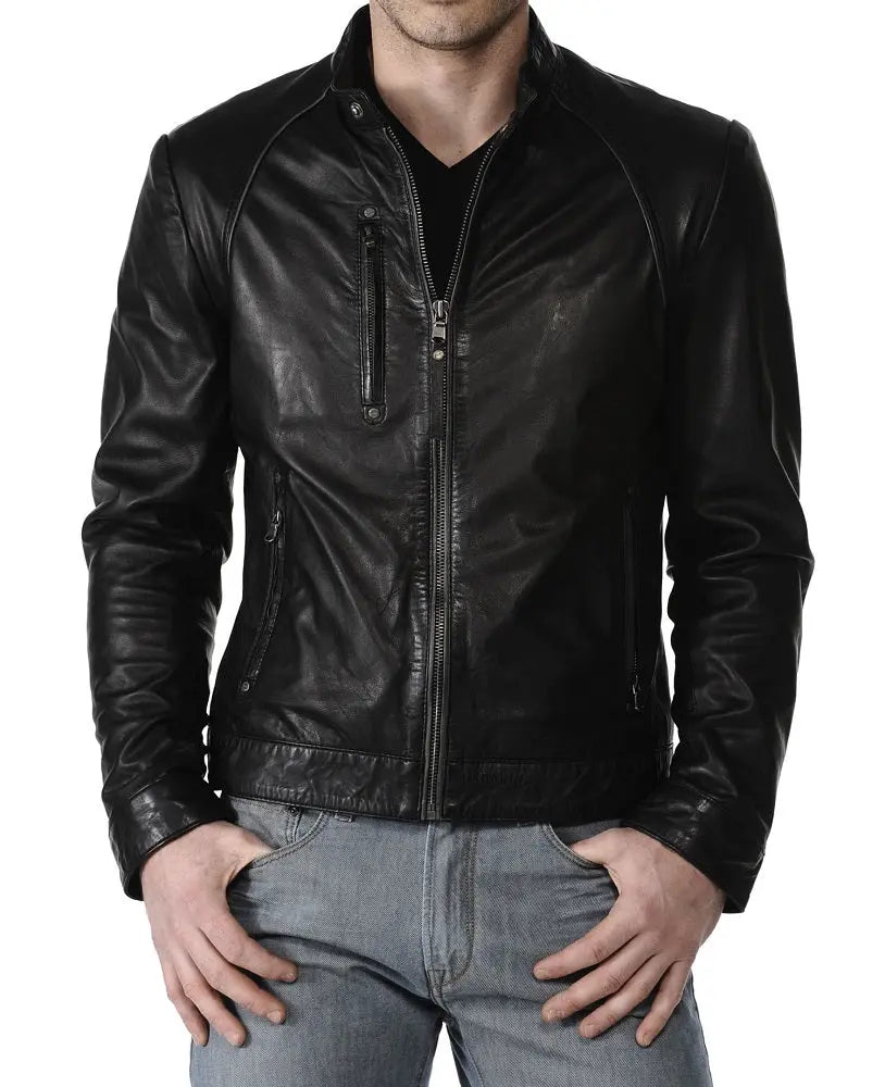 Men Lambskin Genuine Leather Jacket MJ179 freeshipping - SkinOutfit