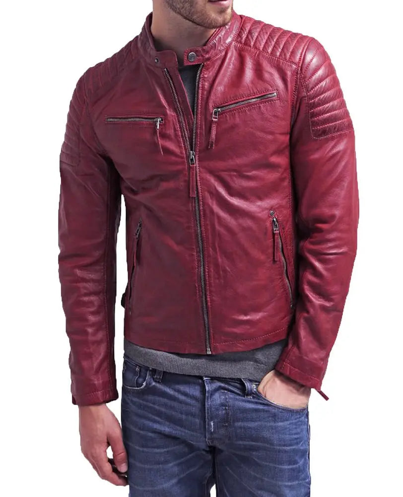 Men Lambskin Genuine Leather Jacket MJ300 freeshipping - SkinOutfit