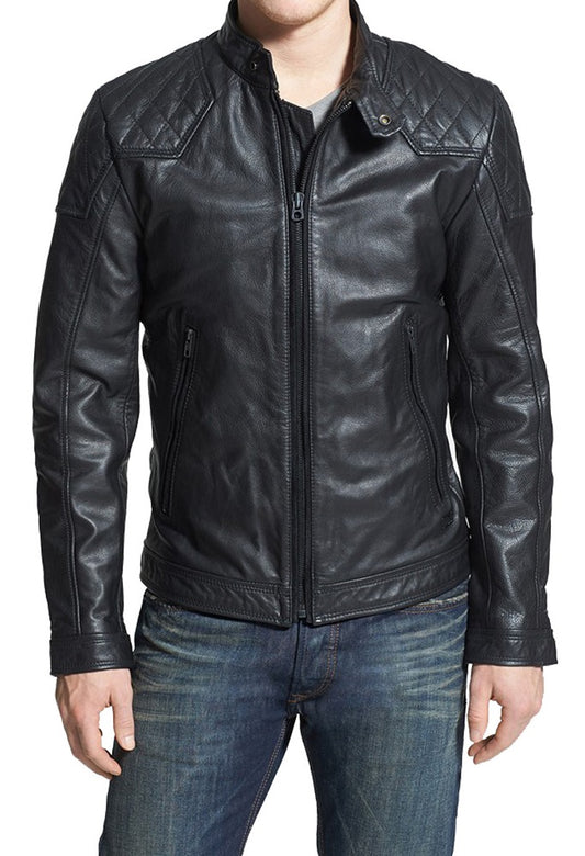 Men Lambskin Genuine Leather Jacket MJ101 freeshipping - SkinOutfit