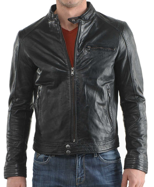 Men Lambskin Genuine Leather Jacket MJ 10 freeshipping - SkinOutfit