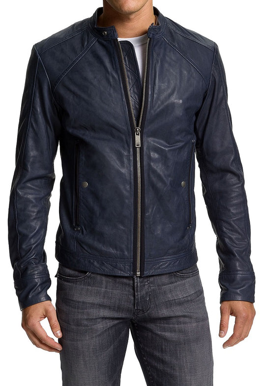 Men Lambskin Genuine Leather Jacket MJ120 freeshipping - SkinOutfit