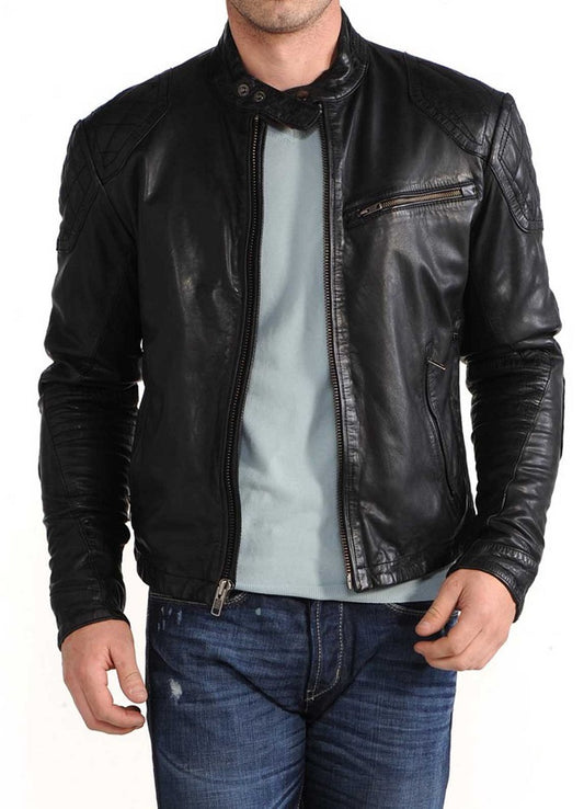 Men Lambskin Genuine Leather Jacket MJ122 freeshipping - SkinOutfit