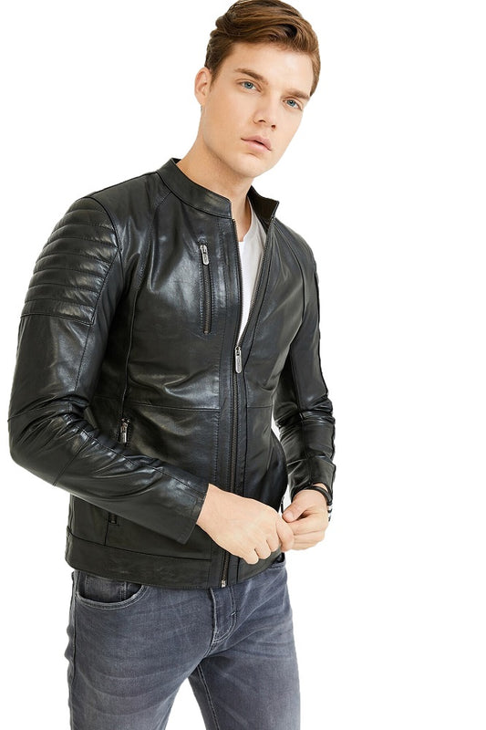 Men Genuine Leather Jacket MJ127 freeshipping - SkinOutfit