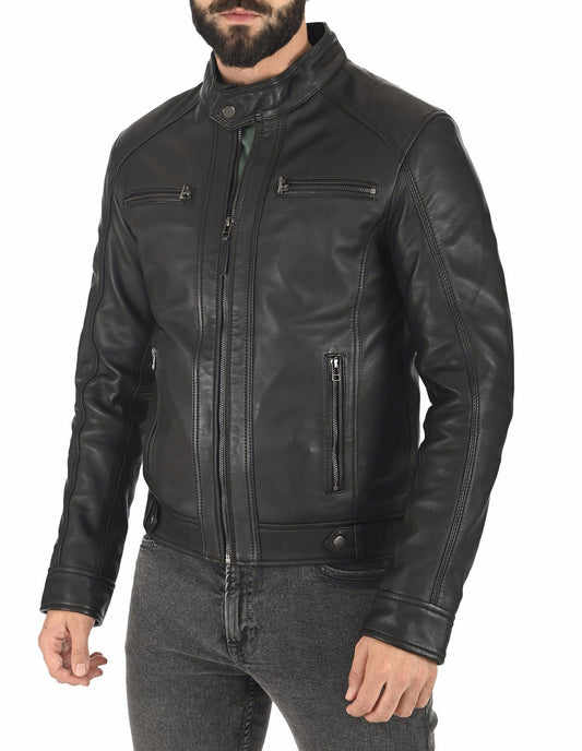 Men Lambskin Genuine Leather Jacket MJ129 SkinOutfit