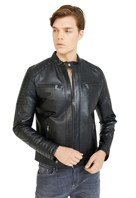 Men Genuine Leather Jacket MJ129 freeshipping - SkinOutfit