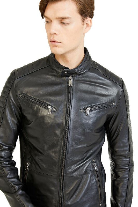 Men Genuine Leather Jacket MJ130 freeshipping - SkinOutfit