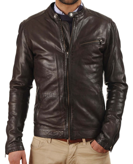 Men Lambskin Genuine Leather Jacket MJ 13 freeshipping - SkinOutfit