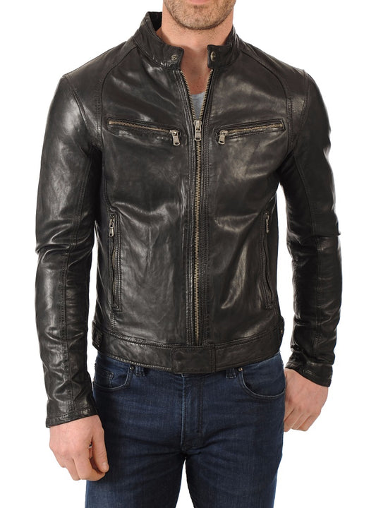 Men Lambskin Genuine Leather Jacket MJ141 freeshipping - SkinOutfit