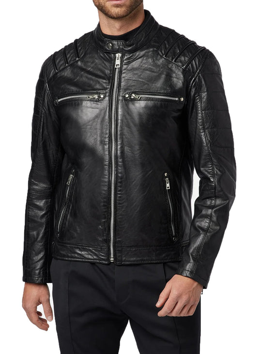 Men Lambskin Genuine Leather Jacket MJ142 SkinOutfit