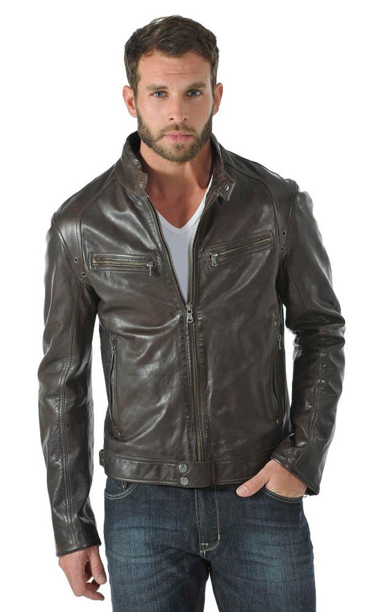 Men Genuine Leather Jacket MJ145 freeshipping - SkinOutfit