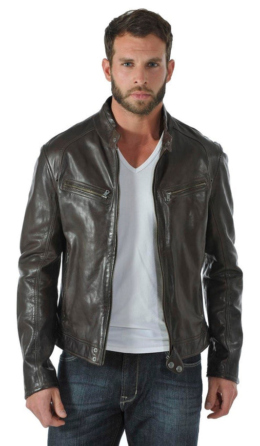 Men Genuine Leather Jacket MJ145 freeshipping - SkinOutfit