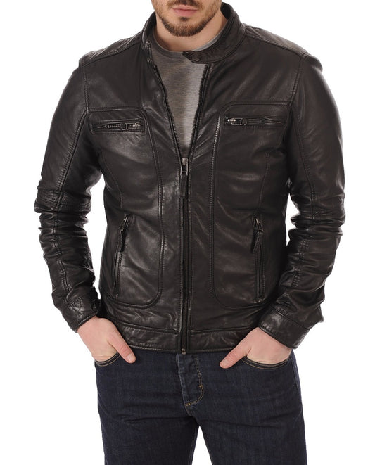 Men Lambskin Genuine Leather Jacket MJ149 freeshipping - SkinOutfit