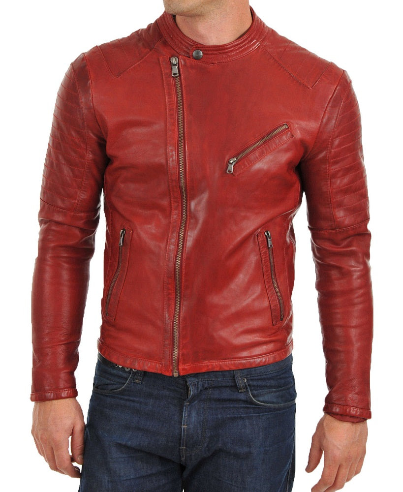 Men Lambskin Genuine Leather Jacket MJ 17 freeshipping - SkinOutfit