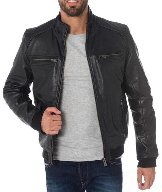 Men Lambskin Genuine Leather Jacket MJ181 freeshipping - SkinOutfit