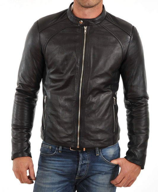 Men Lambskin Genuine Leather Jacket MJ184 freeshipping - SkinOutfit