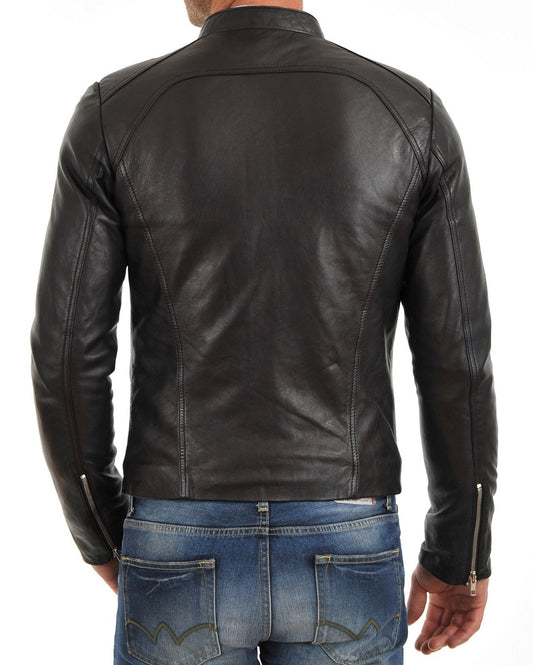 Men Lambskin Genuine Leather Jacket MJ184 freeshipping - SkinOutfit