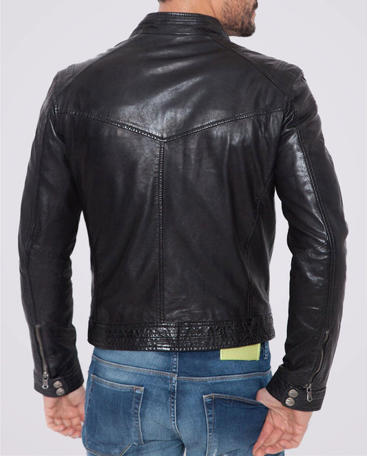 Men Lambskin Genuine Leather Jacket MJ186 SkinOutfit