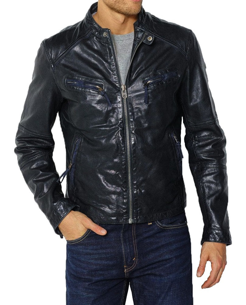 Men Lambskin Genuine Leather Jacket MJ189 freeshipping - SkinOutfit