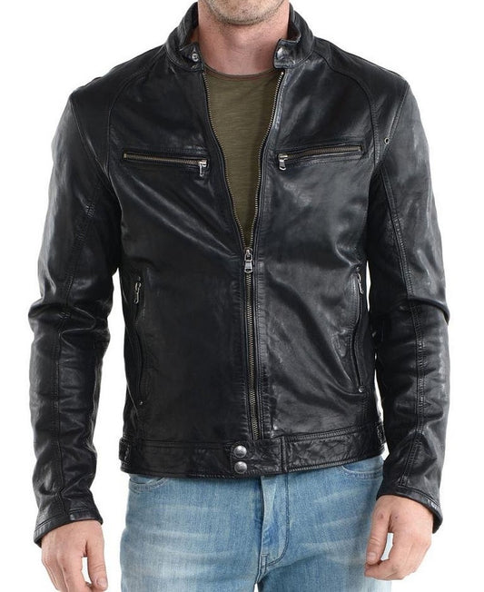 Men Lambskin Genuine Leather Jacket MJ197 freeshipping - SkinOutfit