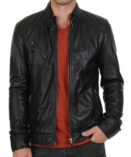 Men Lambskin Genuine Leather Jacket MJ199 freeshipping - SkinOutfit