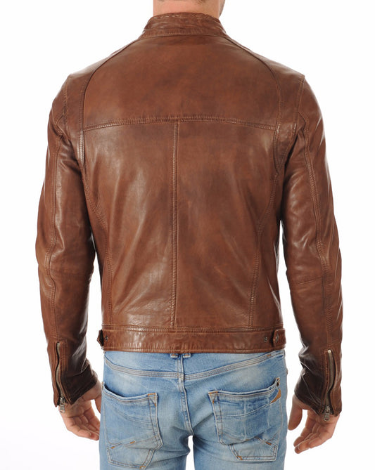 Men Lambskin Genuine Leather Jacket MJ 21 SkinOutfit