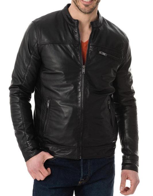 Men Lambskin Genuine Leather Jacket MJ222 freeshipping - SkinOutfit