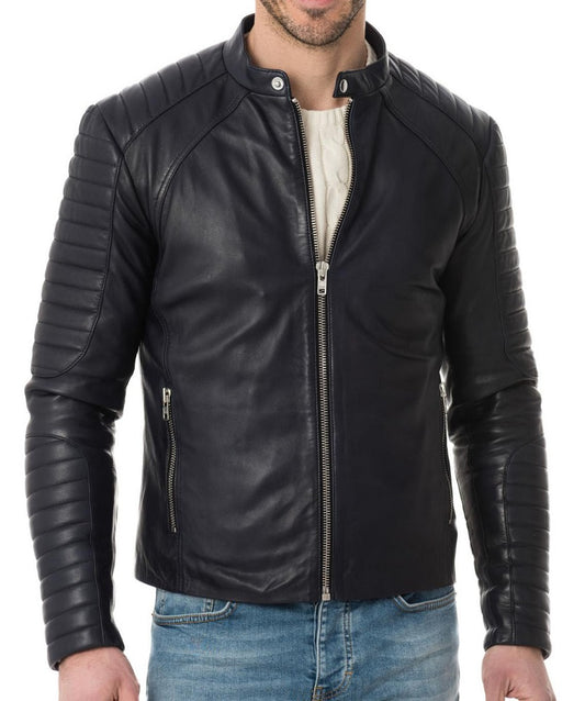 Men Lambskin Genuine Leather Jacket MJ225 freeshipping - SkinOutfit