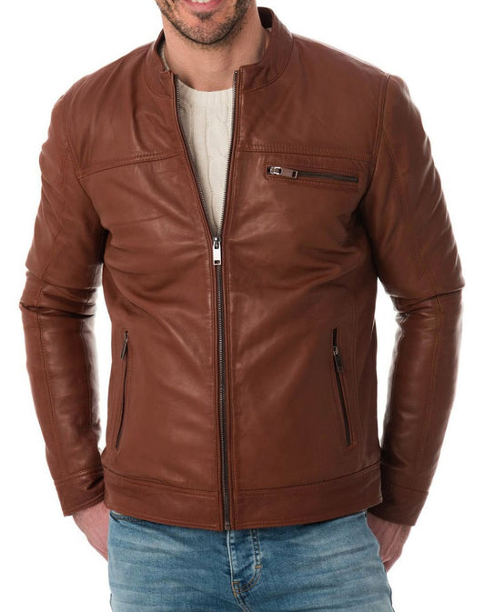 Men Lambskin Genuine Leather Jacket MJ228 freeshipping - SkinOutfit