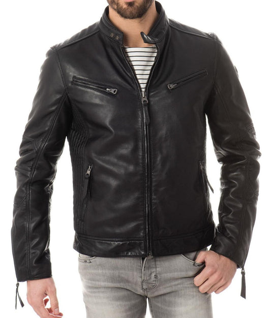 Men Lambskin Genuine Leather Jacket MJ229 freeshipping - SkinOutfit