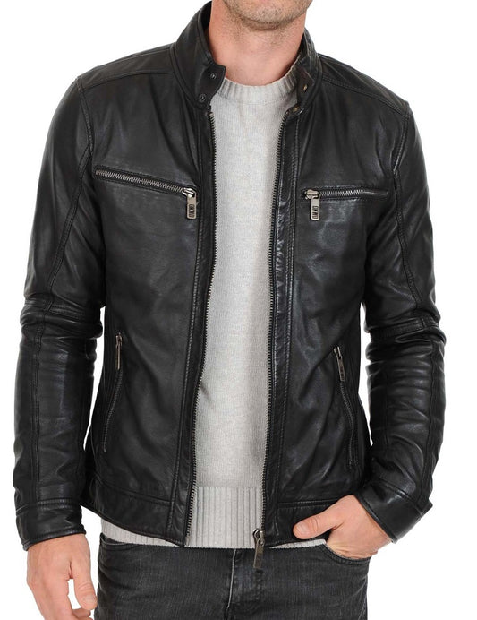 Men Lambskin Genuine Leather Jacket MJ 22 freeshipping - SkinOutfit