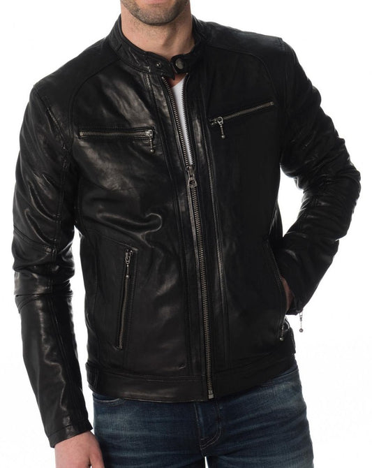 Men Lambskin Genuine Leather Jacket MJ236 freeshipping - SkinOutfit