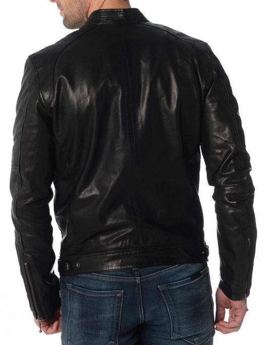 Men Lambskin Genuine Leather Jacket MJ237 freeshipping - SkinOutfit