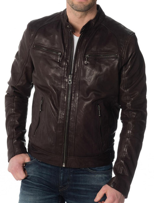 Men Lambskin Genuine Leather Jacket MJ241 freeshipping - SkinOutfit