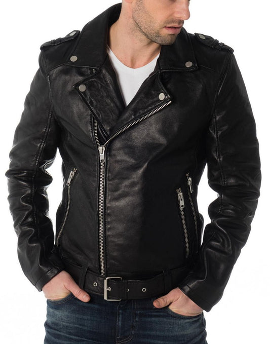 Men Lambskin Genuine Leather Jacket MJ242 freeshipping - SkinOutfit