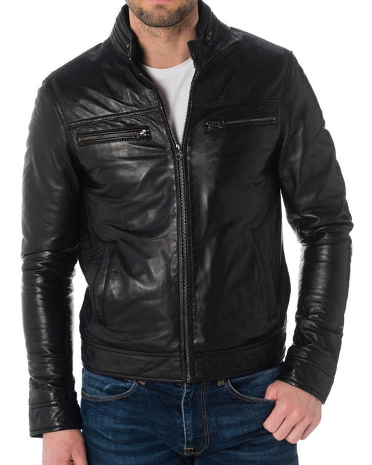 Men Lambskin Genuine Leather Jacket MJ246 freeshipping - SkinOutfit