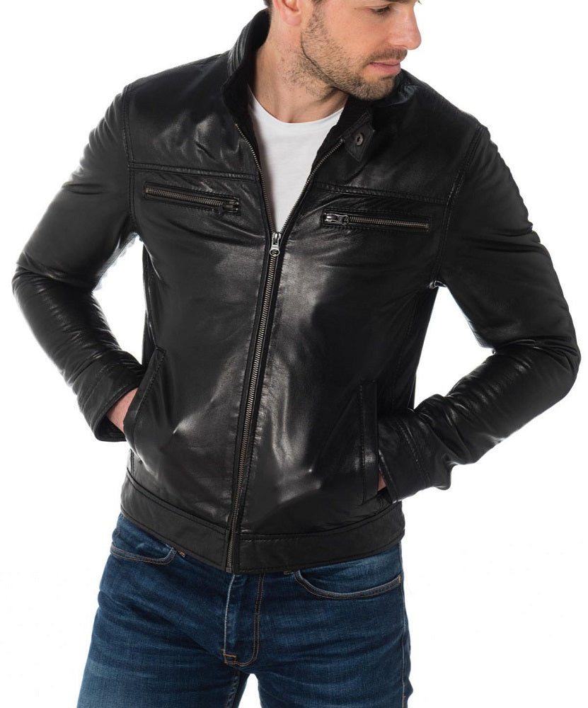 Men Lambskin Genuine Leather Jacket MJ246 freeshipping - SkinOutfit