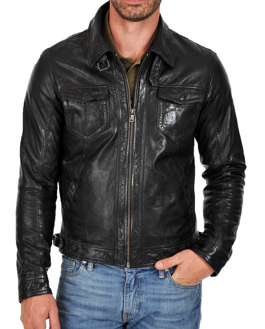 Men Lambskin Genuine Leather Jacket MJ 24 freeshipping - SkinOutfit