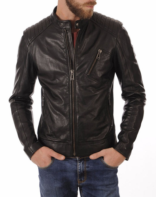 Men Lambskin Genuine Leather Jacket MJ266 freeshipping - SkinOutfit