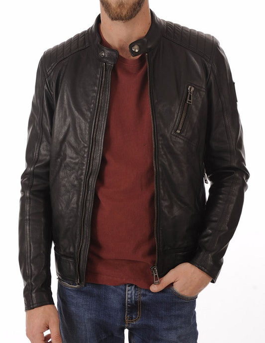 Men Lambskin Genuine Leather Jacket MJ266 freeshipping - SkinOutfit