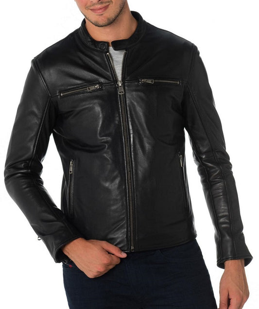 Men Lambskin Genuine Leather Jacket MJ270 freeshipping - SkinOutfit