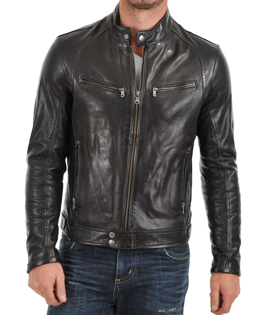 Men Lambskin Genuine Leather Jacket MJ377 freeshipping - SkinOutfit