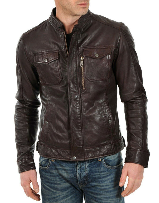 Men Lambskin Genuine Leather Jacket MJ 27 SkinOutfit