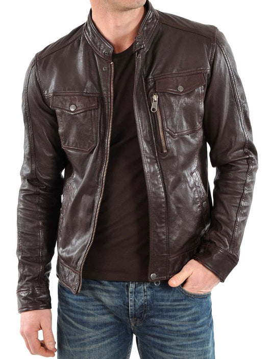 Men Lambskin Genuine Leather Jacket MJ 27 SkinOutfit